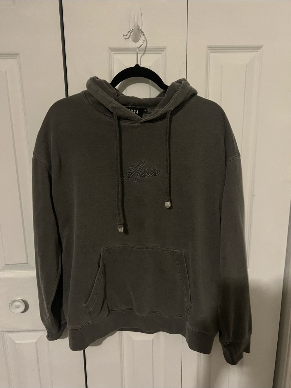 Men's Dark Grey Pullover Hoodie with Embroidered Script